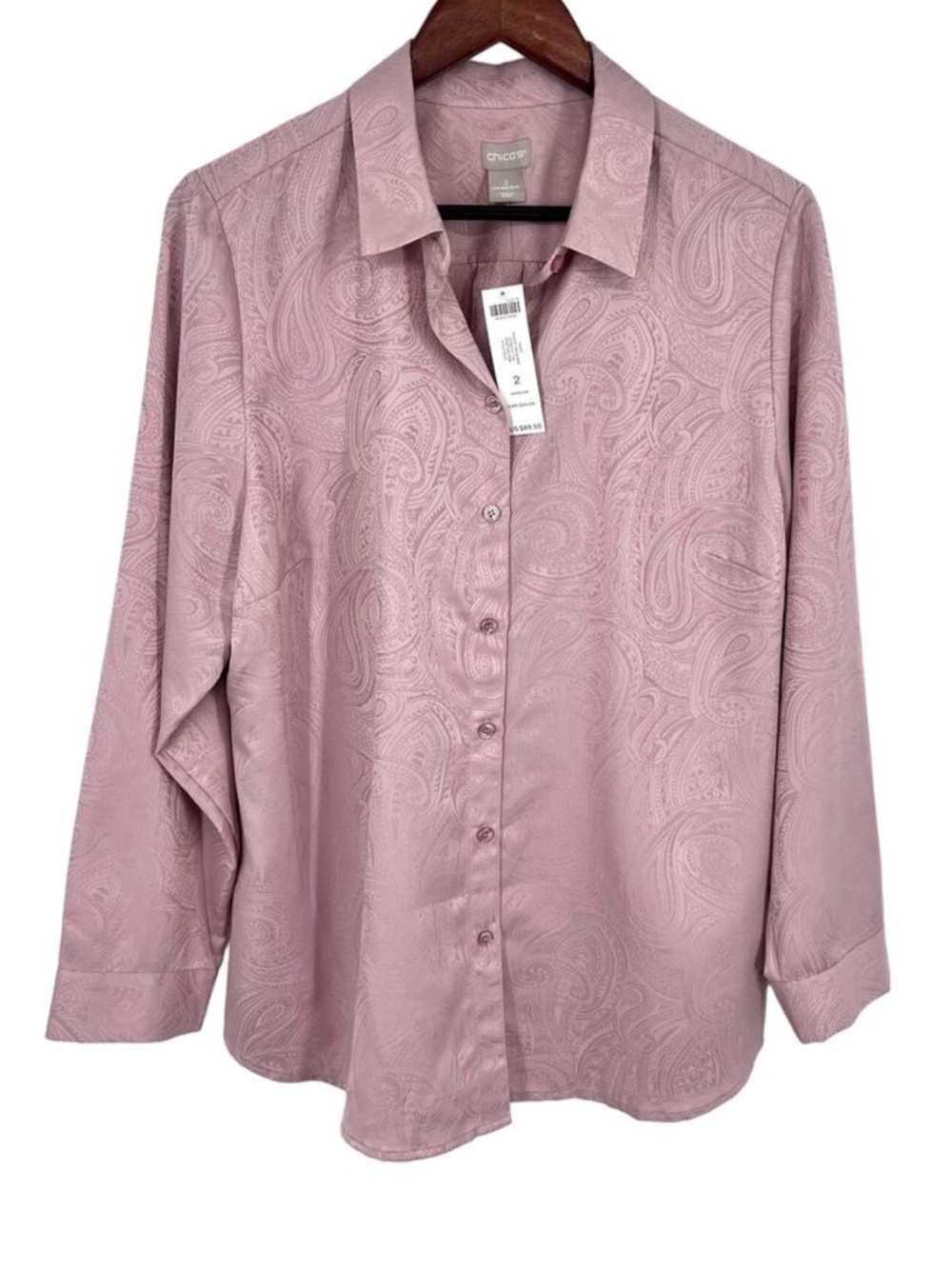 NEW NWT $90 Chicos LARGE 2 Paisley Jacquard Pink Mauve Blouse Shirt Top Mature